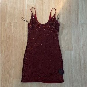 Wine sequin spaghetti strap dress